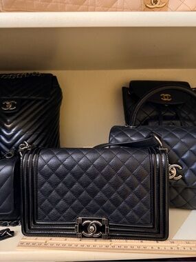 CHANEL Black Quilted Boy Flap Shoulder Bag with Silver-Tone Hardware